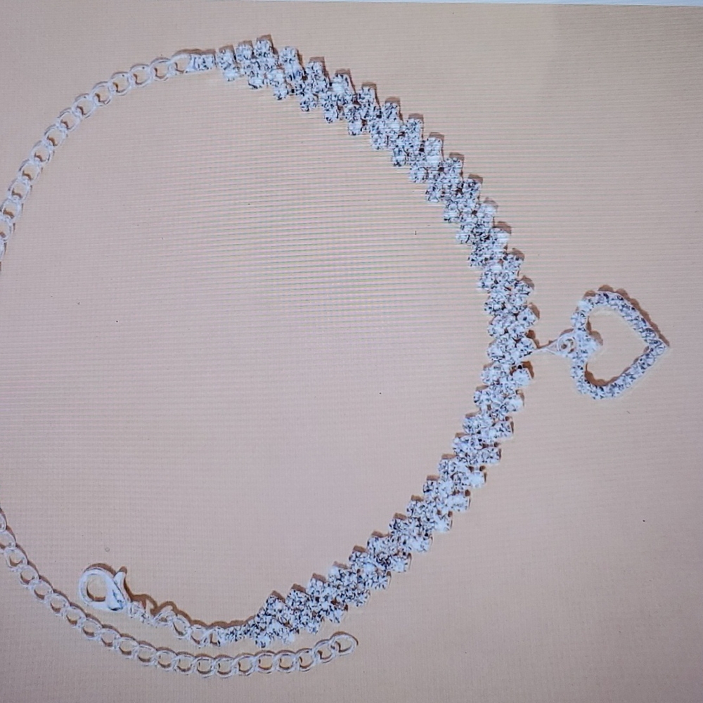 Sterling Silver Diamond Heart Anklet Charm - Picture 3 of 3